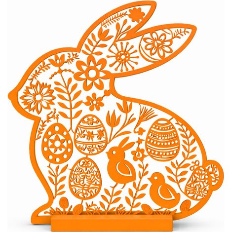 Decoración de Pascua, conejito calado naranja, adorno de mesa de pie