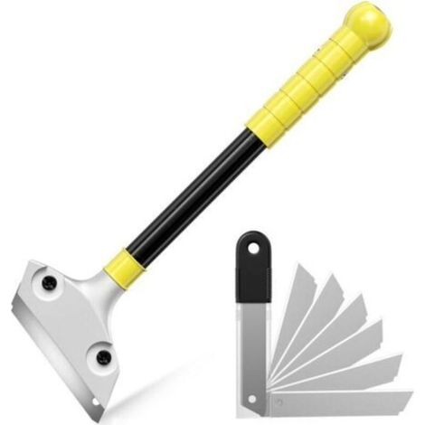 Grattoir Vitre, Grattoir Peinture avec 20 Lames, Racloir pour Plaque avec Fonction knock-out, Scraper Plancha à Long Manche pour Plaque à Induction, Nettoyage, Fenêtres, Carrelage (1/4)