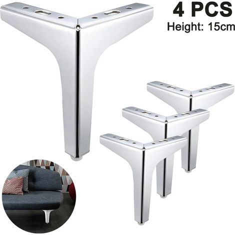 Patas de muebles de metal, 4 patas de mesa triangulares de diamante de metal para gabinete de sofá otomano DIY (plata, 15 cm) (1/5)