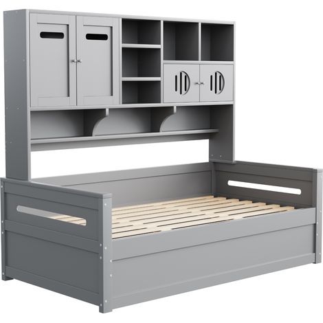 Cama arcón multifuncional 90 x 200 cm gris con almacenamiento hidráulico, madera MODENUIT (1/5)