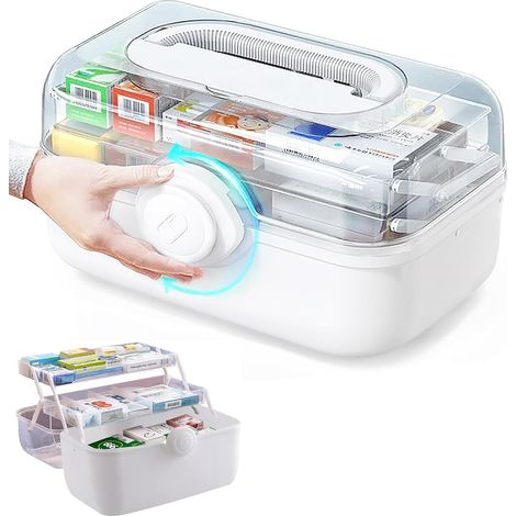 Boîte de rangement médical à domicile, boîte de premiers secours transparente à trois niveaux, étui médical multifonctionnel avec poignée de transport (1/5)