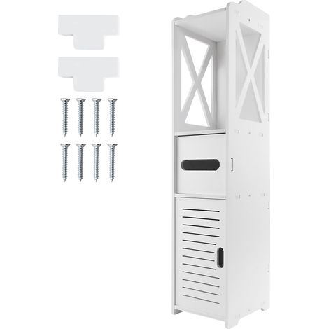 Bathroom Tall Cabinet Free Standing Shelf White Floor Storage Unit Cupboard Waterproof Corner Organizer