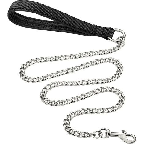 Correa metálica resistente para perros, 180 cm, antimordeduras, con asa acolchada suave para perros grandes y medianos (180 cm 3 mm) (1/5)