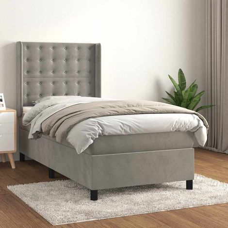 Cama box spring con colchón terciopelo gris claro 90x190 cm (1/5)