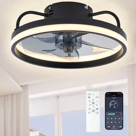 Ventilateur de plafond noir avec éclairage LED, lampe ventilateur silencieuse avec télécommande, intensité réglable pour salon chambre et salle à manger (1/2)