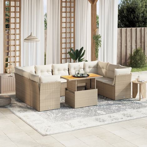 Juego de sofás jardín con cojines beige 10 pzas ratán sintético vidaXL (1/3)