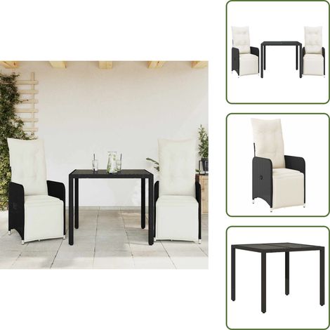 3-tlg. Garten-Bistro-Set mit Kissen Schwarz Poly Rattan - Bistro Set - Bistro Sets - Bistroset - Garten Bistro Set (1/5)
