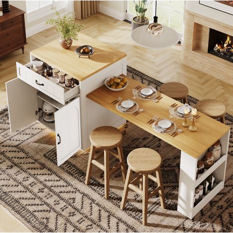 Îlot de cuisine 80 x 70 x 95,5 cm blanc en MDF et métal avec table extensible et rangement - CHICFURN (1/5)