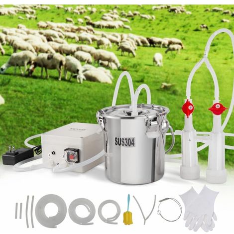 Machine à traire pour chèvre, seau inox 304 3 L, trayeuse électrique sous vide à pulsation auto portable avec gobelets et tube en silicone de qualité alimentaire, aspiration réglable pour mout (1/5)