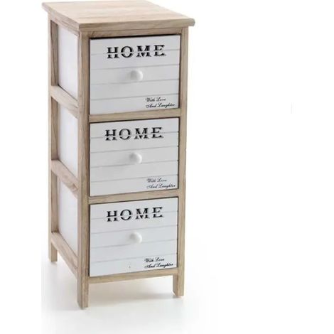 Holzkommode mit 3 Schubladen, 26 x 32 x 62 cm, naturfarben mit weißen und schwarzen Dekoren