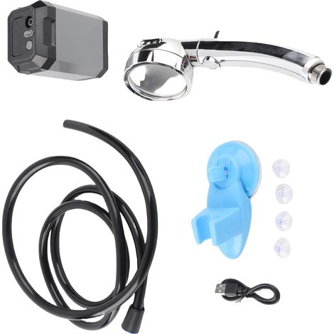 Douche de camping portable sans fil avec affichage numérique, pompe de douche électrique rechargeable, grise (1/5)