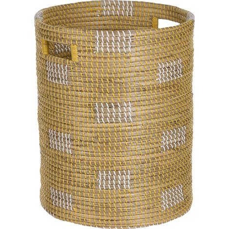 Cesta de hierba marina asas hilos sintéticos hecho a mano estilo rústico boho claro Mongcai