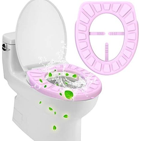 Housse de siège de toilette en silicone, coussin de siège de toilette, siège de toilette rembourré, en silicone lavable, réutilisable et durable, propre sans résidus bactériens (rose) (1/5)