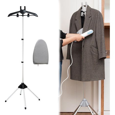 Cintre à vêtements pour fer à vapeur, cintre suspendu, pliable, avec planche à fer à repasser, surface de rangement indépendante, télescopique réglable (1/5)