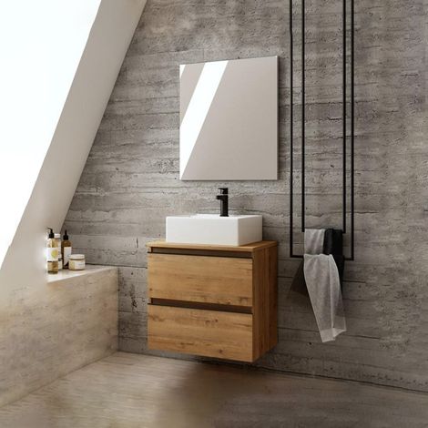 BATHME MADISON SQUARE Conjunto Completo Mueble de Baño Encimera Roble Ostippo - Medida: 60 CMS - ref: CNB389RT+CNB331RT+SQUARE II+CNB20G