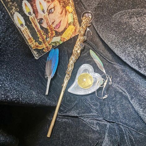 Baguette magique en métal et cristal d'améthyste, accessoire de déguisement fantastique pour jeu de rôle, cosplay, décoration de fête. (1/4)