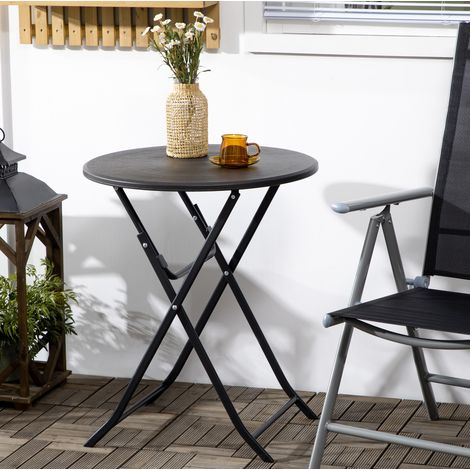 Tavolo da giardino pieghevole rotondo Ø60 cm in acciaio e HDPE effetto legno grigio scuro DESVIAE (1/5)