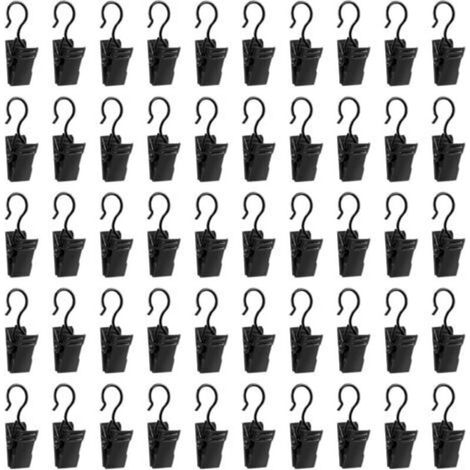 50 Stück schwarze Metall-Gardinenclips mit Haken, Gardinenringe für Dusche und Fenster zur Dekoration