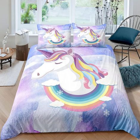 Kinder Bettwäsche Einhorn 135x200 cm 2-teilig Mikrofaser mit Kissenbezug 80x80 cm