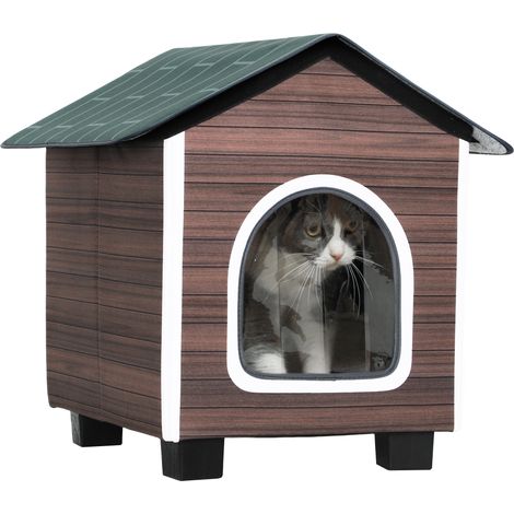 Insulated Outdoor Cat House-Water-Resistant Feral Cat Shelter with Elevated Base and Cushion-Red-brown (1/5)