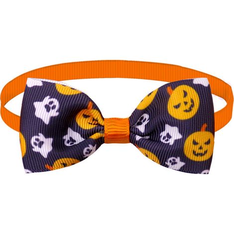 Nœuds papillon pour animaux de compagnie d'Halloween, colliers réglables pour animaux de compagnie d'Halloween 2 pièces(Fantôme de citrouille sur fond noir) (1/5)