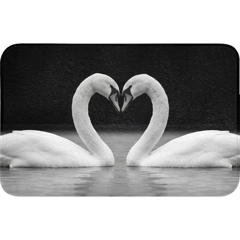 TAPIS DE BAIN Cygnes - Coeur - Noir - Blanc 80x50 cm