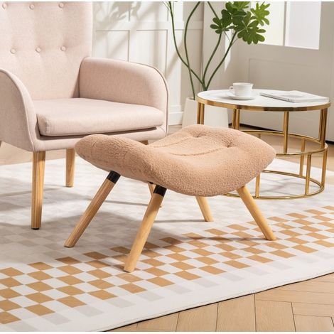 Pouf rembourré en polyester, pieds en bois de hêtre, 67 x 45 x 38 cm, marron DESVIAE (1/5)