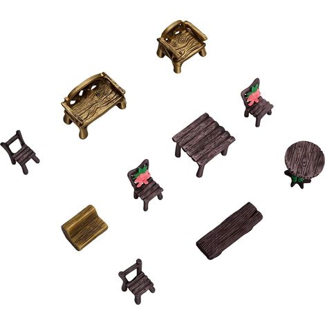 Ensemble Table et Chaises Miniatures en Résine, 10 Pièces, Meubles de Jardin Féeriques, Décoration Extérieure Résistante aux Intempéries, Simulation de Grain de Bois pour Maison de Poupée, (1/5)