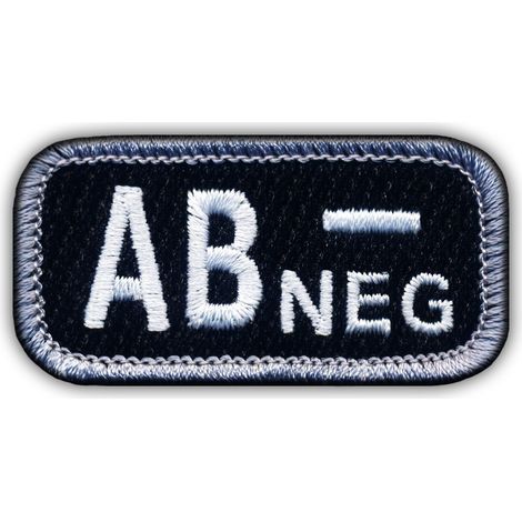 Écusson brodé noir et blanc - Groupe sanguin AB négatif - Dos autocollant