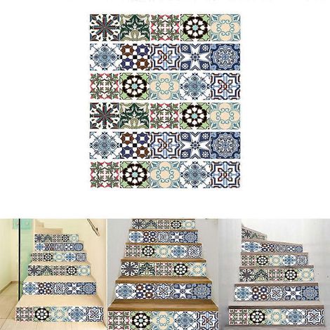 Lot de 6 stickers muraux adhésifs à motifs floraux irréguliers pour sol, escalier, salle de bain ou cuisine. Imperméables et résistants à l'eau. (1/4)