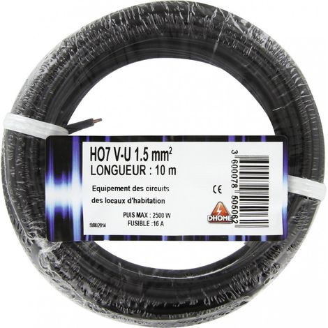 Cable eléctrico H07 V-u 1,5 mm² 10 Negro