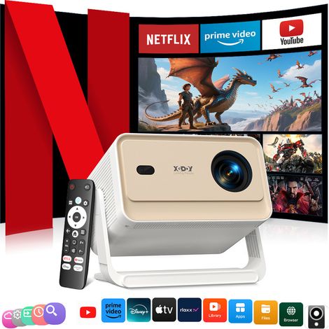 Vidéoprojecteur 4K【Officiel Netflix& AutoFocus】700 ANSI Lumens 1080P Full HD WiFi Bluetooth Projecteur avec YouTube/Prime Video- Version française 32GB ROM