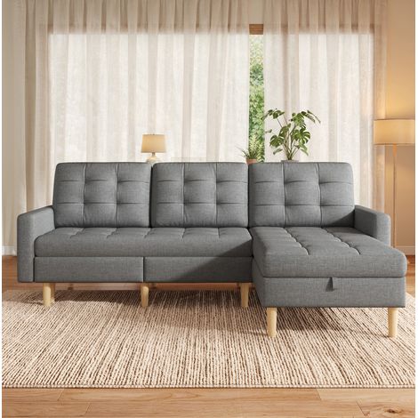 Divano angolare 3 posti con contenitore e chaise longue reversibile 212x130x86 cm grigio (1/5)