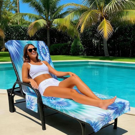Housse de chaise de plage microfibre avec poche – Serviette de bain de soleil légère, séchage express, motif océan 3D, pour piscine jardin et plage(Style33-75x210cm) (1/4)