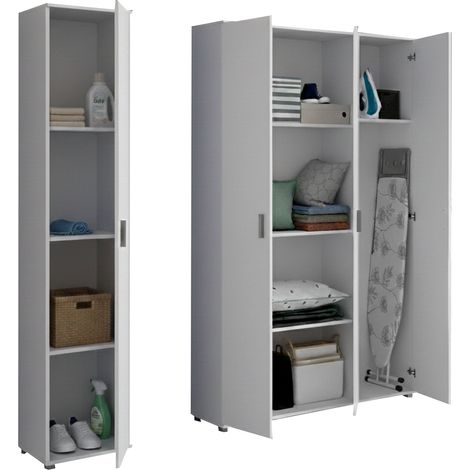 Armadio Multiuso Grande Stazzona, Modulabile, 7 Ripiani, 4 Ante, 155x190h cm Bianco