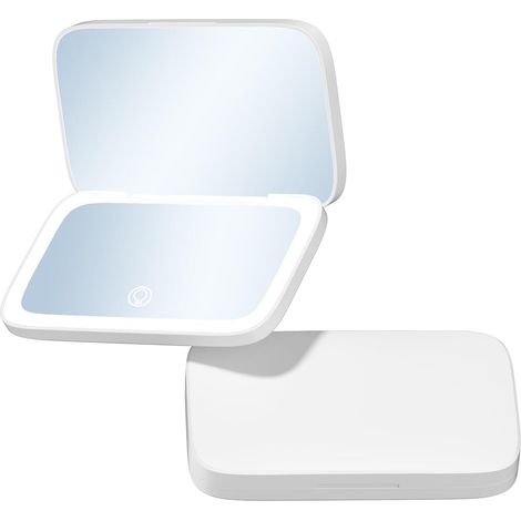 Mini Miroir de Maquillage LED avec 3 Modes d'éclairage – Rechargeable par USB, Pliable et Portable (Blanc) (1/4)