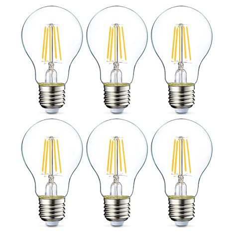 Lot de 6 ampoules LED E27 à vis Edison — Filament transparent, non dimmables, blanc chaud