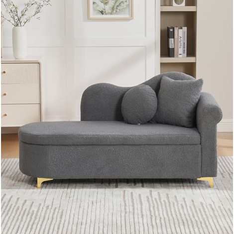 Chaise longue contenitore 134 cm, schienale ondulato, tessuto effetto lana, grigio, REDOM (1/5)
