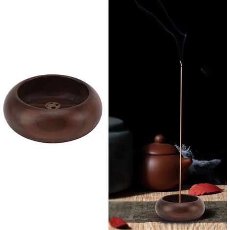Brûleur d'encens en bois massif, porte-encens multi-trous en cuivre pur, bâtonnets d'encens miniatures, petit brûleur pour le bureau ou la maison, brûleur d'aromathérapie C (1/5)