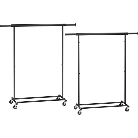Songmics – Portant à vêtements avec roulettes – Tringle télescopique extensible 92-132 cm – Capacité de charge 90 kg – Acier noir – Lot de 2 (1/5)