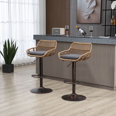 Set di 2 Sgabello da Bar 49x48cm Stile retrò Braccioli inclusi Montaggio rapido in 10 minuti Lino Grigio (1/5)