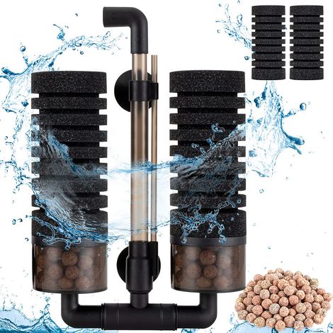 Aquariumfilter 57L-208L, doppelter interner Tauchfilterschwamm mit 2 Ersatzschwämmen + 1 Beutel Keramikkugeln (M) (1/5)