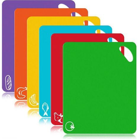 Lot de 6 pcs Planches à Découper en Plastiques Code Couleur- Planche à Découper Plastique sans BPA (1/4)