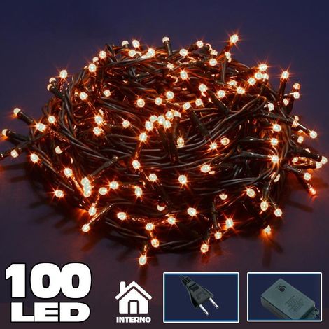 Trade Shop - Catena Luminosa 100 Luci Led Blanco Blanco Caldo Con Control 8 Funciones -