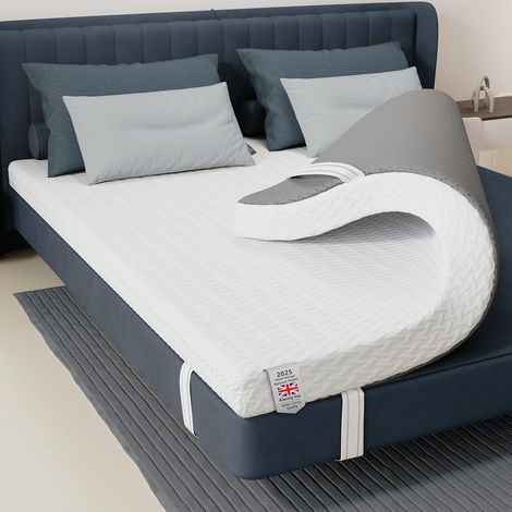 Memory Foam Mattress Topper, Thickness 7 cm, with Washable Zip Cover, for Back Pain Relief, Ergonomic Support (120 x 190 cm) (1/5)