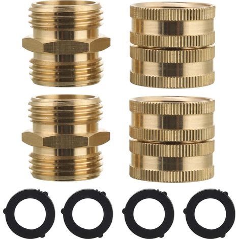 Lot de 4 adaptateurs de Tuyau d'arrosage mâle vers mâle Femelle 1,9 cm en Laiton avec 4 rondelles supplémentaires (1/5)