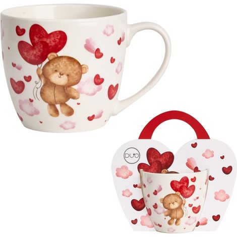 Taza de porcelana de 460 ml - Osito de peluche con globos - Regalo de San Valentín (1/3)