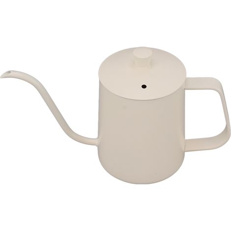 Petite bouilloire à café filtre en acier inoxydable, bec verseur en col de cygne, blanche, 600 ml, pour un contrôle précis du débit. (1/5)