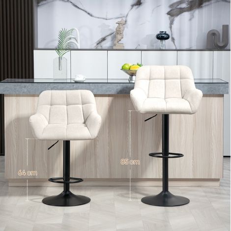 2er-Set Retro-Barhocker, höhenverstellbar, Kunstleder Leinenoptik Creme + Schwarz OKMYHOME (1/5)
