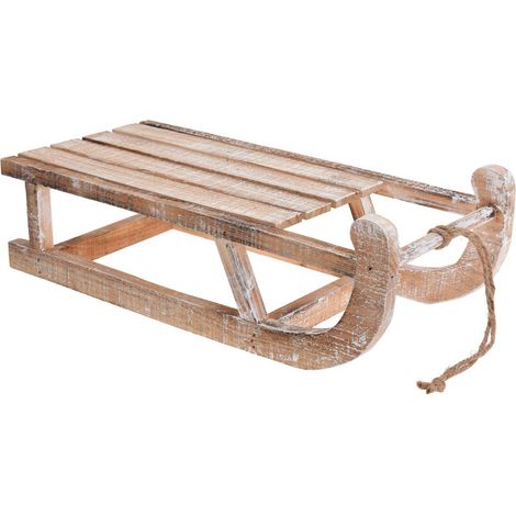 Trineo decorativo de madera, blanqueado, 50